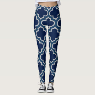 Sozialistisch marokkanisches Gitter Aquamarin Grau Leggings