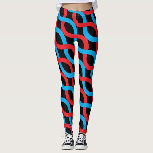 Sozialit Entwine Waves Red Blue Pattern Leggings (Vorderseite)