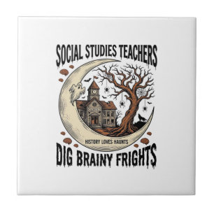 Sozialkunde-Lehrer-Shirt Spooky Brainy Frights Fliese