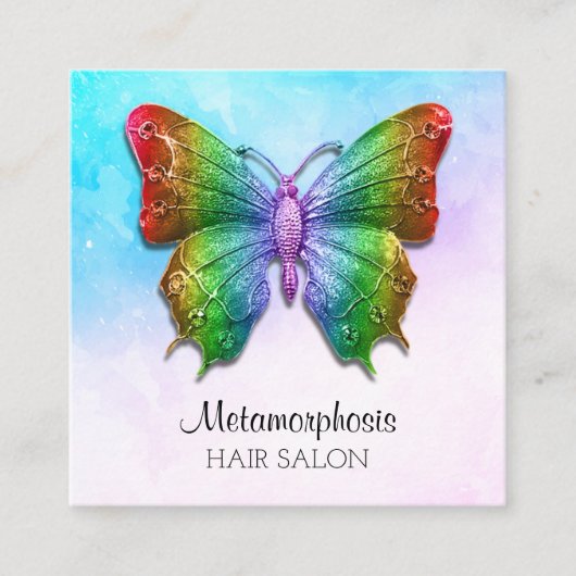 Sozialmedium-Schmetterlings-Regenbogen-Farben Quadratische Visitenkarte (Vorderseite)