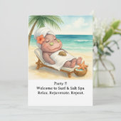 Spa am Strand mit Nilpferd Einladung (Stehend Vorderseite)