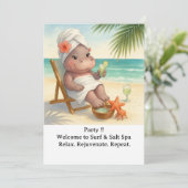 Spa am Strand mit Nilpferd-Einladung Einladung (Stehend Vorderseite)