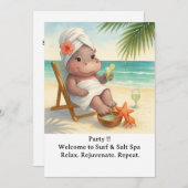 Spa by the beach with Hippo Invitation Einladung (Vorne/Hinten)