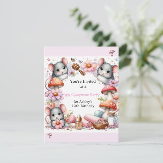  Spa Cute Mouse Sleepover Party Invitation Einladung (Stehend Vorderseite)