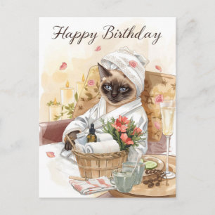 Spa-Geburtstag – Glamouröse siamesische Katze Wass Postkarte