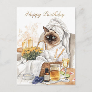 Spa-Geburtstag – Glamouröse siamesische Katze Wass Postkarte