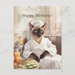 Spa-Geburtstag – Glamouröse Siamesische Katze Wass Postkarte