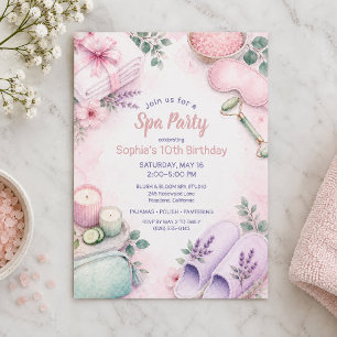 Spa-Geburtstagsfeier Watercolor Pink Mint Einladung