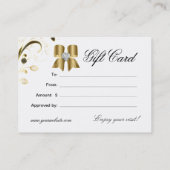 Spa Gift Card Spa Elegant Gold Floral Black Bow Rabattkarte (Rückseite)