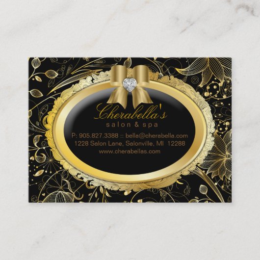 Spa Gift Card Spa Elegant Gold Floral Black Bow Rabattkarte (Vorderseite)