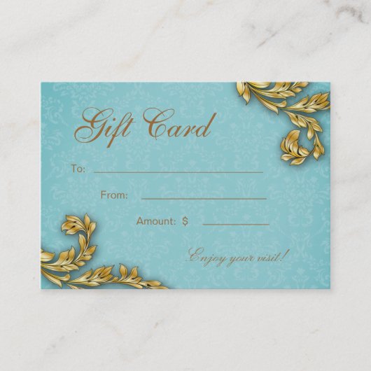 Spa Gift Card Spa Elegant Gold Leaf Blue Rabattkarte (Vorderseite)