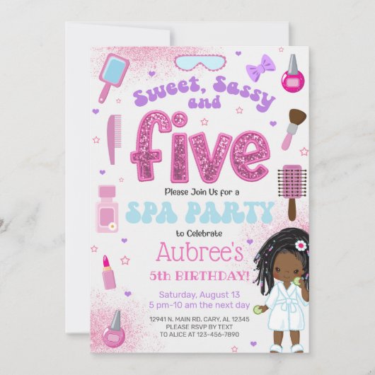 SPA, girl 5th birthday party invite, 5 year old. Einladung (Vorderseite)