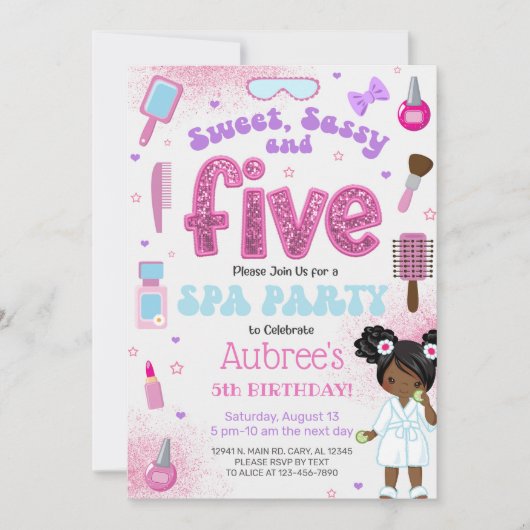 SPA, girl 5th birthday party invite, 5 year old. Einladung (Vorderseite)