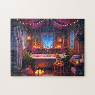 Spa Night Starlit Serenity Cozy Bath Scene Puzzle