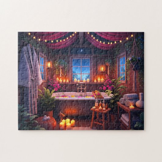 Spa Night Starlit Serenity Cozy Bath Scene Puzzle (Horizontal)