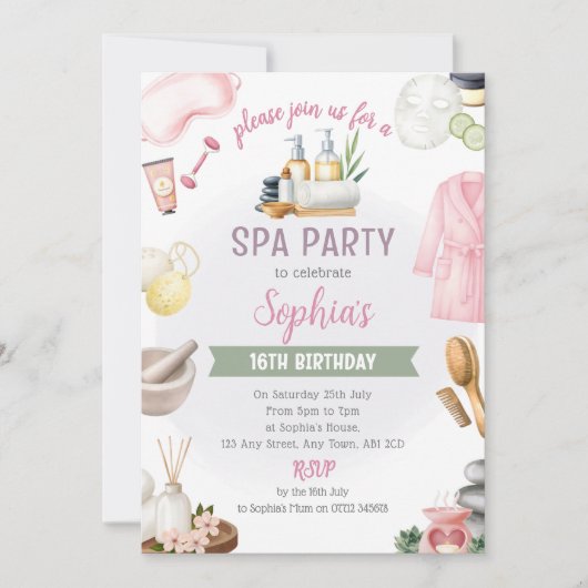 Spa Party Invitation, Natural Calm Refresh Pamper Einladung (Vorderseite)