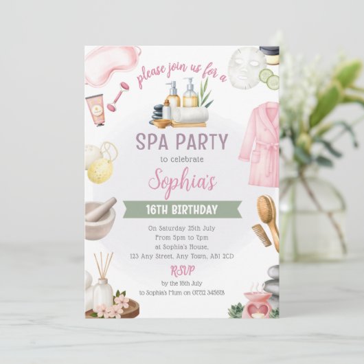 Spa Party Invitation, Natural Calm Refresh Pamper Einladung (Stehend Vorderseite)