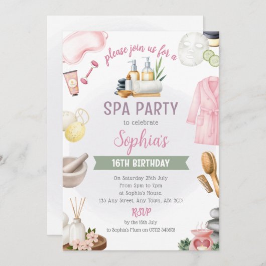 Spa Party Invitation, Natural Calm Refresh Pamper Einladung (Vorne/Hinten)