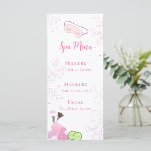 Spa Party Menu Menükarte (Stehend Vorderseite)