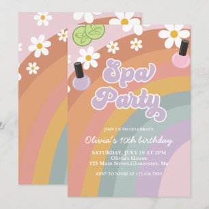 Spa-Party Retro-Regenbogen-Geburtstag Einladung