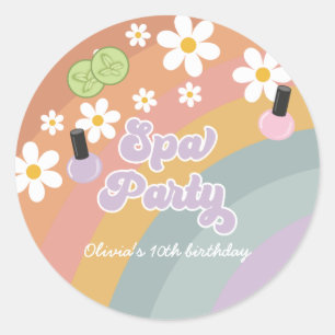 Spa-Party Retro-Regenbogen-Geburtstag Runder Aufkleber