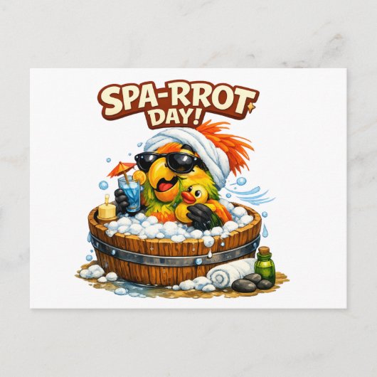 Spa-rrrot Day Funny Parrot Spa Relax Design Postkarte (Vorderseite)
