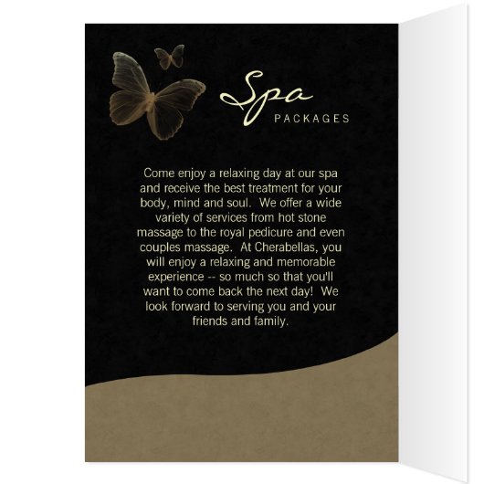 Spa Salon Brochure Greeting Card Beige Butterfly (Innen (Links))