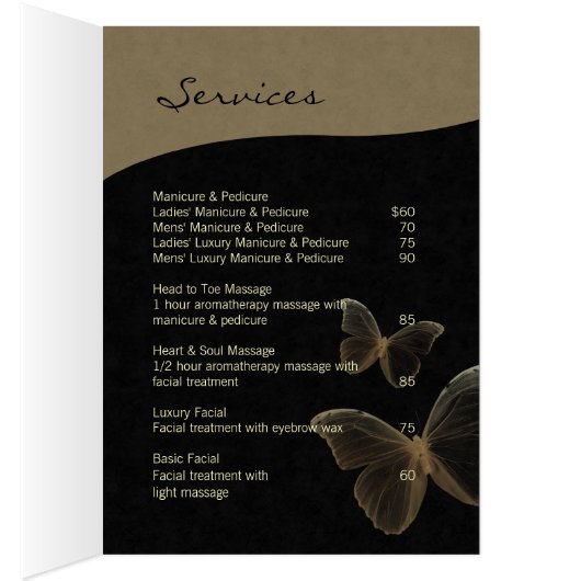 Spa Salon Brochure Greeting Card Beige Butterfly (Innen (Rechts))