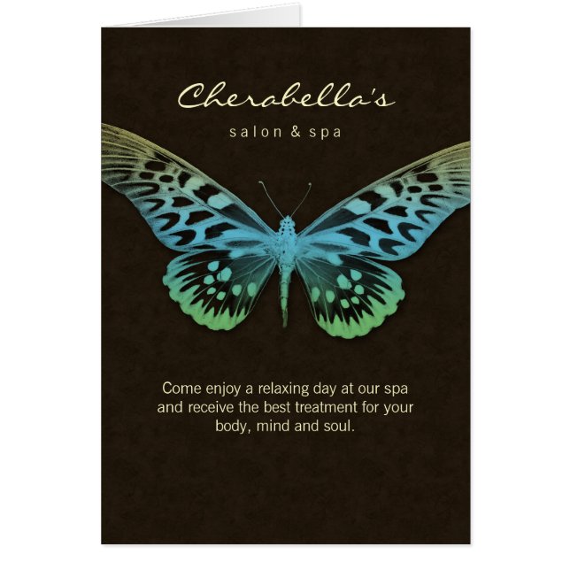 Spa Salon Brochure Greeting Card Butterfly Blue Br (Vorne)