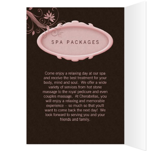 Spa Salon Brochure Greeting Card Pink Flowers (Innen (Links))