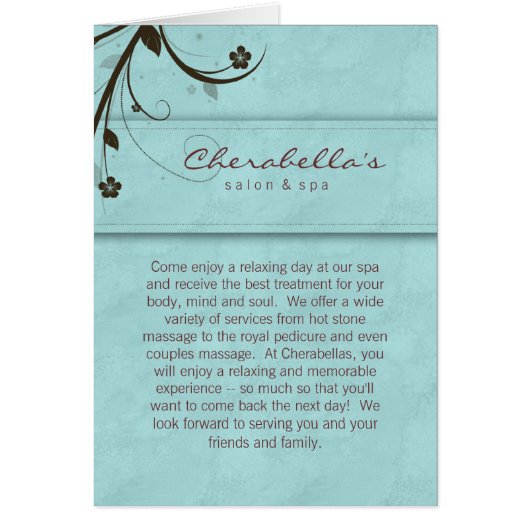 Spa Salon Brochure Greeting Card Watery Blue (Vorne)