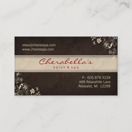 Spa Salon Business Card Floral Butterflies Brown C Visitenkarte (Vorderseite)