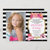 Spa Sleepover Birthday party floral photo Einladung (Vorne/Hinten)