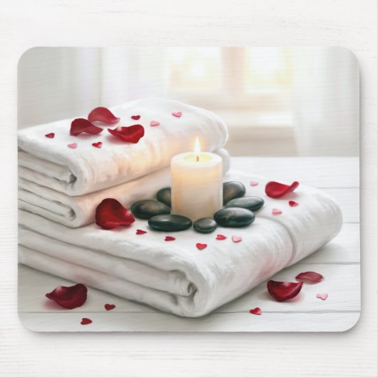 Spa Towels with Red Rose Petals and Hearts Mousepad (Vorne)