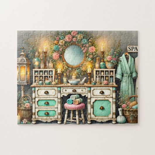 Spa Vanity Shabby Chic Wellness Cabinet Puzzle (Horizontal)