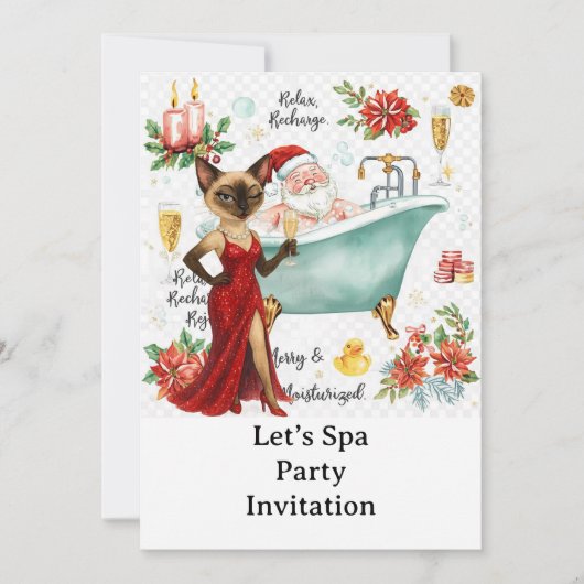 Spa-Weihnachtsfeier mit Siamkatze Einladung (Vorderseite)