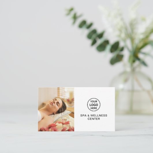 Spa Wellness Center Custom Logo Photo QR White Visitenkarte (Stehend Vorderseite)