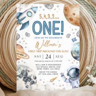 Space 1st Birthday Party First Trip Around The Sun Einladung