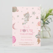 SPACE 4TH BIRTHDAY Invitation Einladung (Stehend Vorderseite)