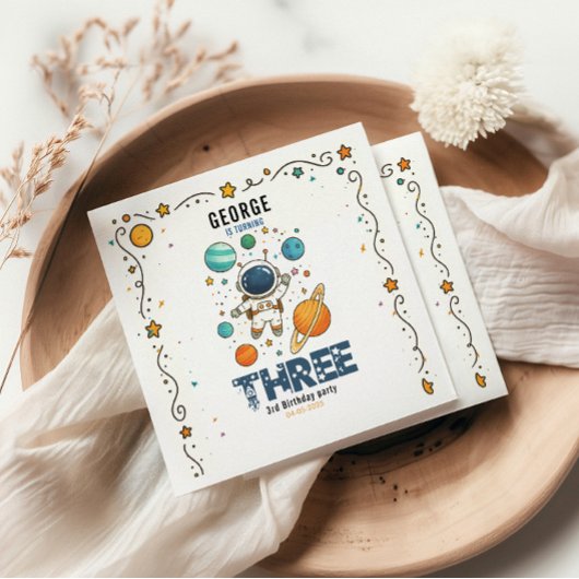Space-Abenteuer 3. Geburtstag | Weltraum-Party Serviette