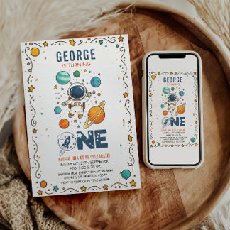 Space Adventure 1st birthday | Outer Space  Einladung