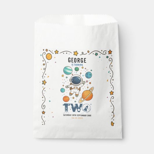 Space Adventure 2nd Birthday | Outer Space Party Geschenktütchen (Vorderseite)
