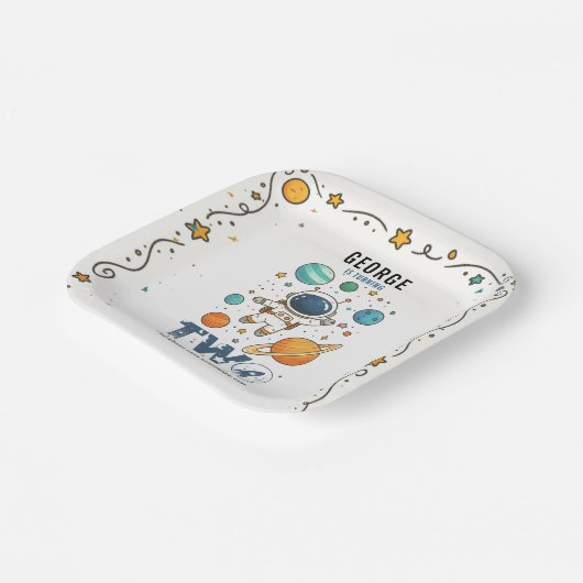 Space Adventure 2nd Birthday | Outer Space Party Pappteller (Gewinkelt)