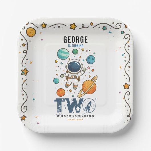 Space Adventure 2nd Birthday | Outer Space Party Pappteller (Vorderseite)