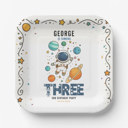 Space Adventure 3rd Birthday | Outer Space for Kid Pappteller (Vorderseite)