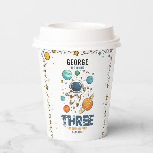 Space Adventure 3rd Birthday | Outer Space Party Pappbecher (Rückseite)