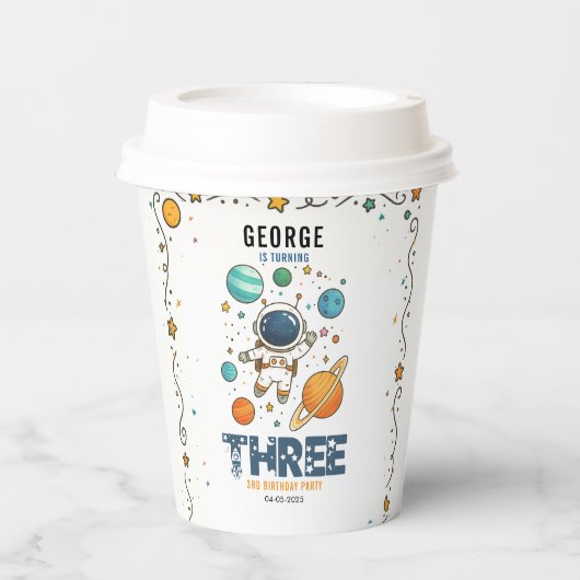 Space Adventure 3rd Birthday | Outer Space Party Pappbecher (Vorderseite)