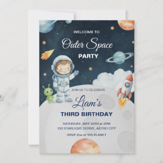 Space Adventure Astronaut Birthday Invitation Einladung