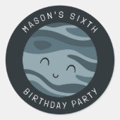 Space Adventure Playful Kids Birthday Cute Planet Runder Aufkleber (Vorderseite)