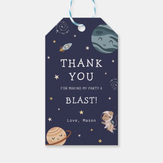 Space Adventure Playful Kids Birthday Party Geschenkanhänger (Vorderseite)